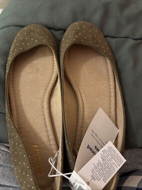 Old Navy Olive Green Suede Ballet Flats with Gold Studs
